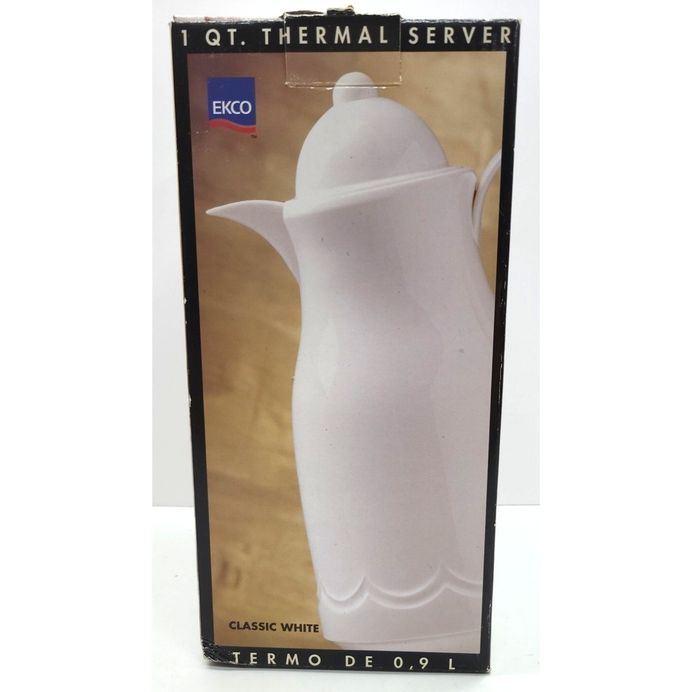 Vtg Ekco Thermal Server Coffee Beverage Carafe Locking‎ Lid 1 Qt White W OG BOX
